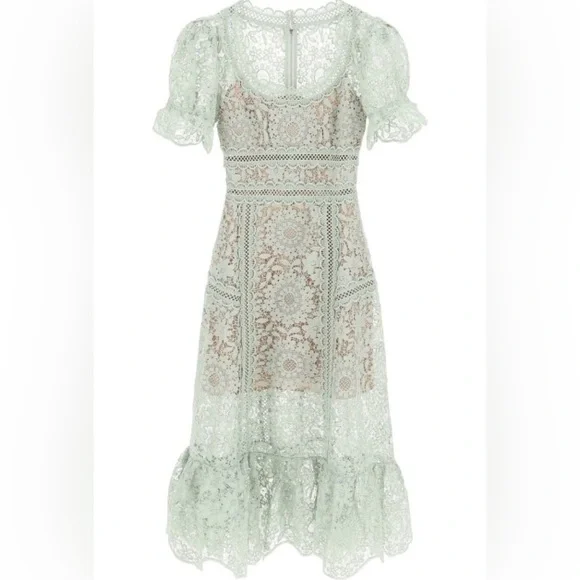 Self-Portrait Guipure Lace Midi Dress in Pistachio Green, Size 6 NWOT - Picture 3 of 16
